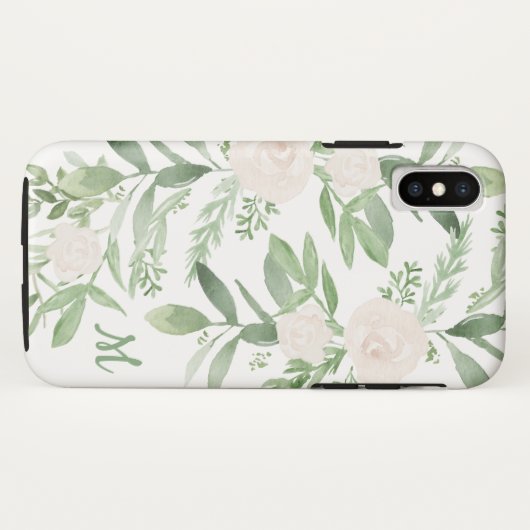 Elegant White en Green Floral Monogram Case-Mate iPhone Case (Achterkant (horizontaal))