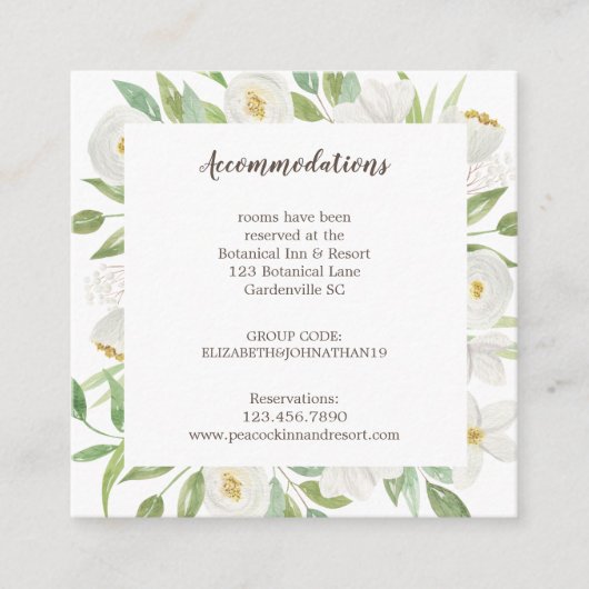 Elegant White en Green Floral Wedding Accommodatie Informatiekaartje (Voorkant)