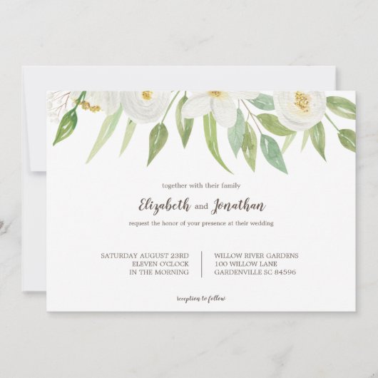 Elegant White en Green Floral Wedding Kaart (Voorkant)