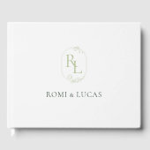 Elegant White en Green Monogram Weddenschap Gastenboek (Voorkant)