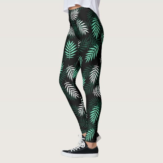 Elegant White en Green Palm Leaves Leggings (Links)