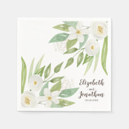 Elegant White en Green Waterverf Floral Wedding Servet