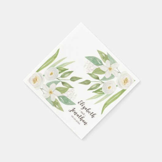 Elegant White en Green Waterverf Floral Wedding Servet (Hoek)