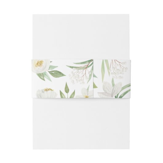 Elegant White en Green Waterverf Floral Wedding Uitnodigingen Wikkel (Achterkant Voorbeeld)