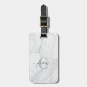 Elegant White en Grey Marble Monogram Name Bagagelabel (Voorkant verticaal)