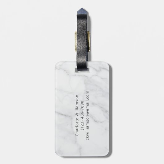 Elegant White en Grey Marble Monogram Name Bagagelabel (Achterkant verticaal)