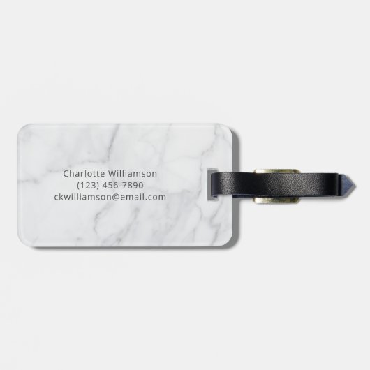 Elegant White en Grey Marble Monogram Name Bagagelabel (Achterkant horizontaal)