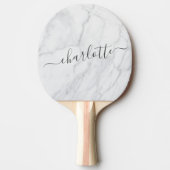 Elegant White en Grey Marble Script Aangepast Tafeltennisbatje (Voorkant)