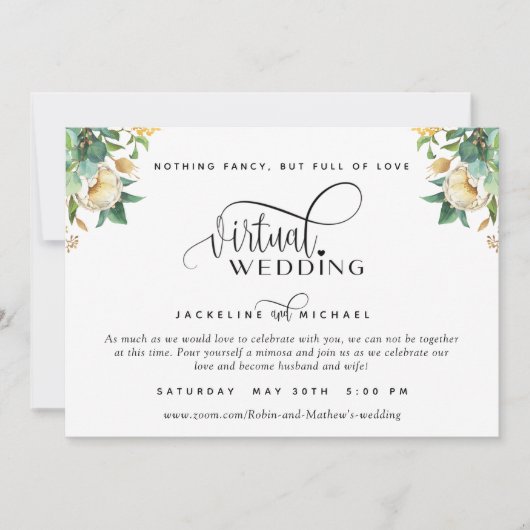 Elegant White en Honey Floral Virtual Wedding IV Kaart (Voorkant)