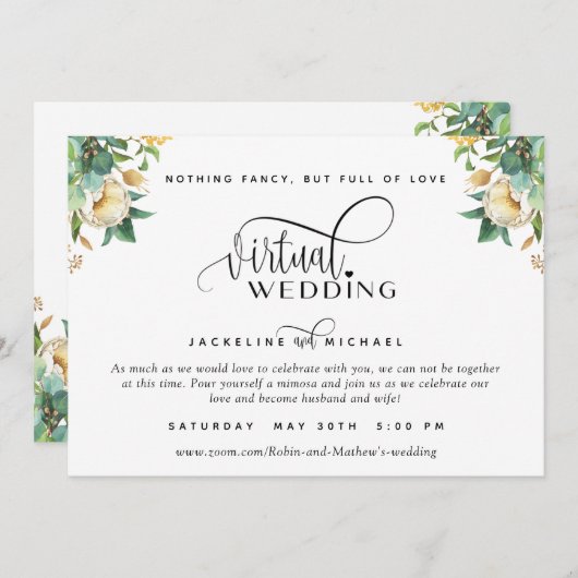 Elegant White en Honey Floral Virtual Wedding IV Kaart (Voorkant / Achterkant)