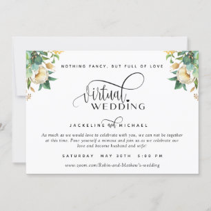 Elegant White en Honey Floral Virtual Wedding IV Kaart