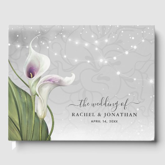 Elegant White en Paars Calla Lily Waterverf Gastenboek (Voorkant)