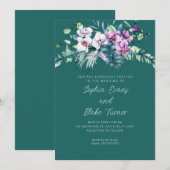 Elegant White en Paars Floral Green Wedding Kaart (Voorkant / Achterkant)