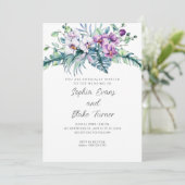 Elegant White en Paarse Floral White Wedding Kaart (Staand voorkant)