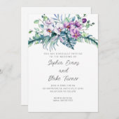 Elegant White en Paarse Floral White Wedding Kaart (Voorkant / Achterkant)