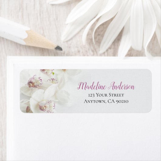 Elegant White en Paarse Orchids Return Address Etiket (Insitu)