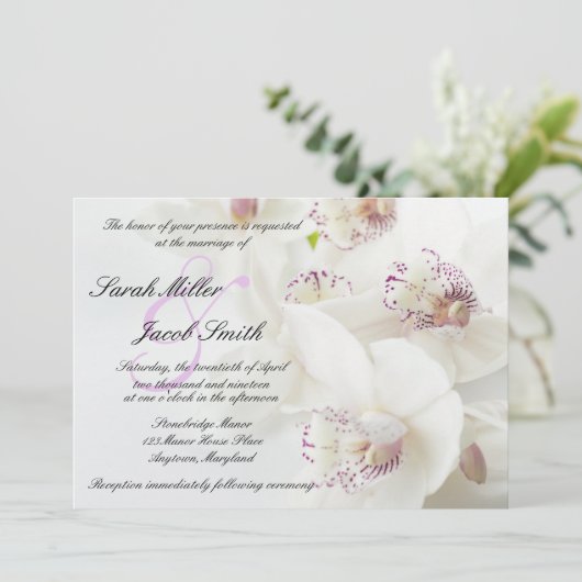 Elegant White en Paarse Orchids Wedding Kaart (Staand voorkant)