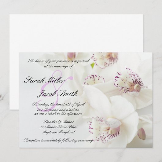 Elegant White en Paarse Orchids Wedding Kaart (Voorkant / Achterkant)