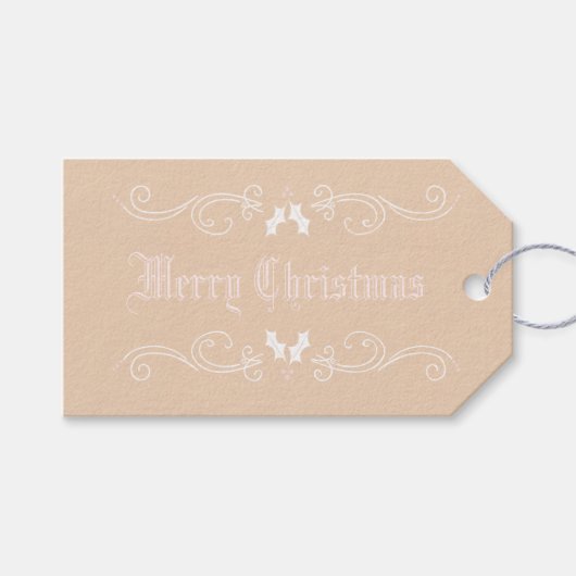 Elegant White en Pink Kraft Label met kerstcadeau Cadeaulabel (Voorkant (Horizontaal))