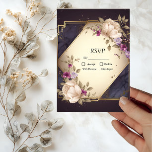 Elegant White en Purple Flowers op Marble RSVP