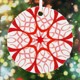 Elegant White en Red Decorative Mandala Kerstmis Metalen Ornament