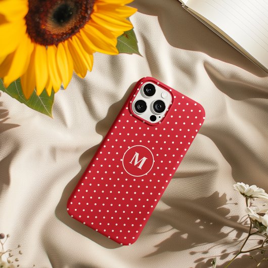 Elegant White en Red Polka Dot Uw Initiaal 12 Pro Case-Mate iPhone Case