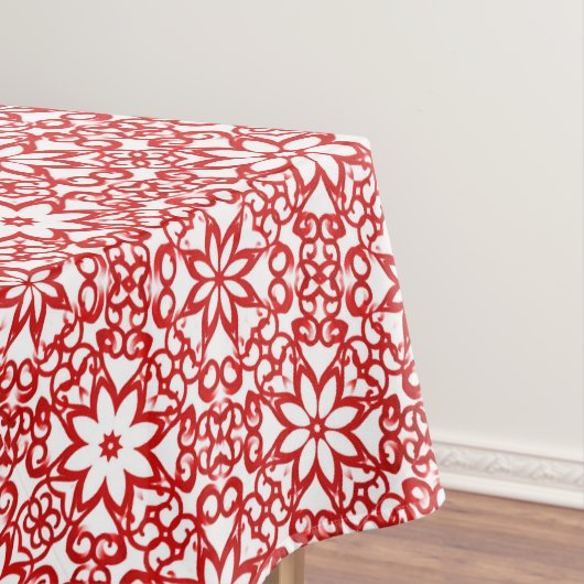 Elegant White en Red Winter Flowers Pattern Xmas Tafelkleed