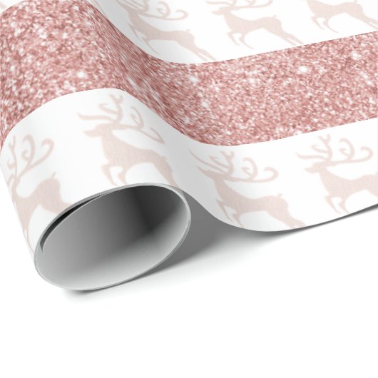 Elegant White en Roos Gold Glitter-kerstreces Cadeaupapier (Rol Hoek)