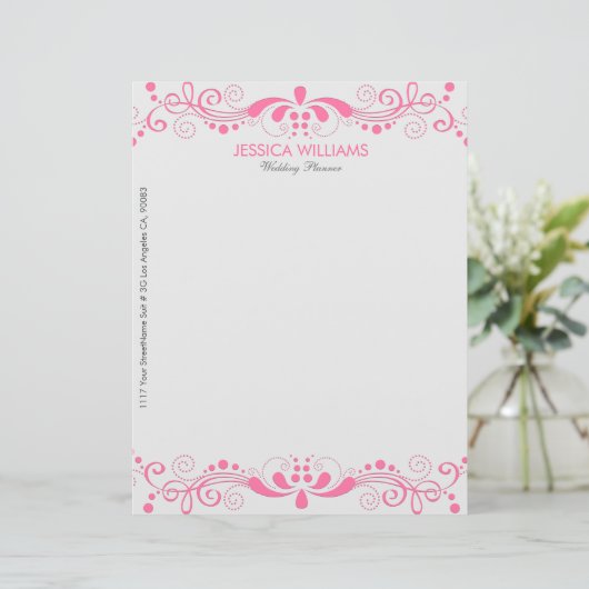 Elegant White en roze Floral Lace Gepersonaliseerd Briefhoofd (Staand voorkant)