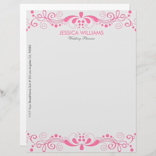 Elegant White en roze Floral Lace Gepersonaliseerd Briefhoofd (Voorkant / Achterkant)