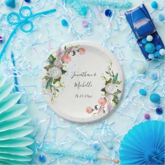 Elegant White en Roze Oil Paint Rozen Weddenschap Papieren Bordje (Feest)