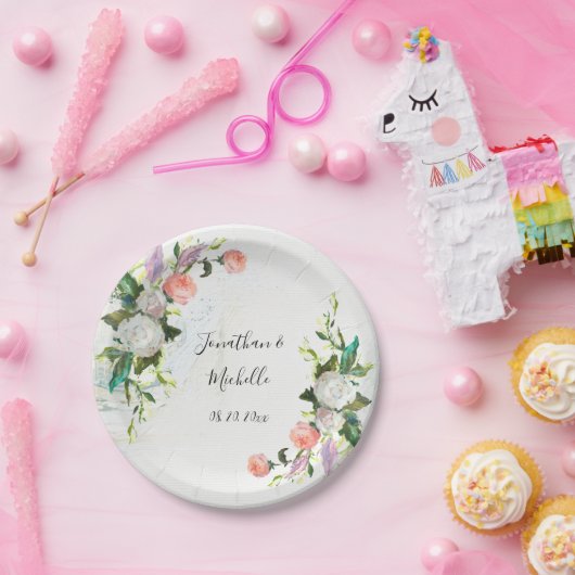 Elegant White en Roze Oil Paint Rozen Weddenschap Papieren Bordje (Feest)