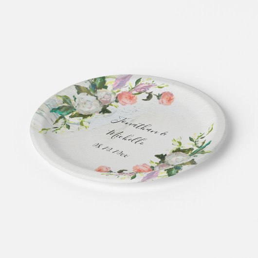 Elegant White en Roze Oil Paint Rozen Weddenschap Papieren Bordje (Gekanteld)