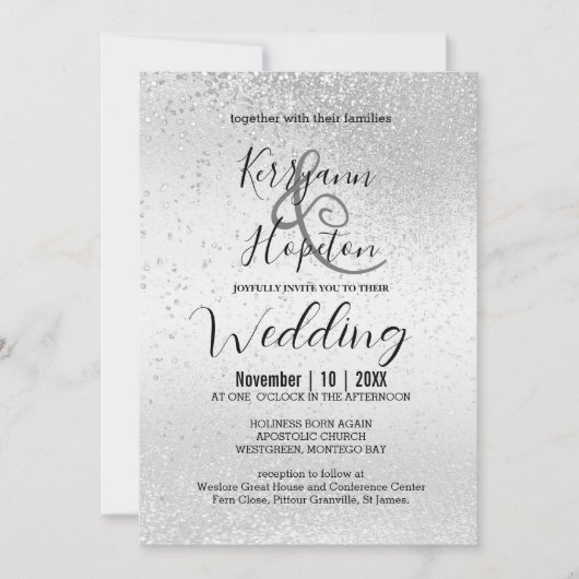 Elegant White en Silver Glitter Invitation Kaart (Voorkant)