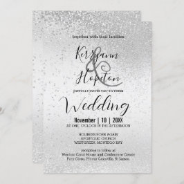 Elegant White en Silver Glitter Invitation Kaart