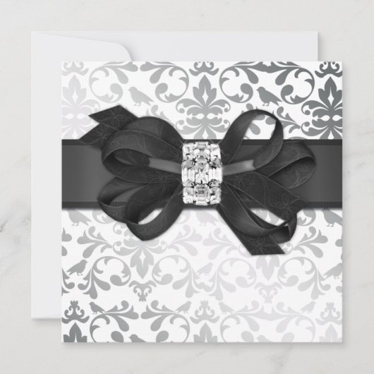 Elegant White en Silver Invite met Diamond Bow Kaart (Voorkant)