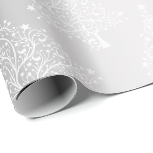 Elegant White en Silver-kerstboompatroon Cadeaupapier (Rol Hoek)