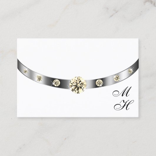 Elegant White en Silver met Monogram Diamonds Visitekaartje (Voorkant)