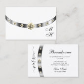 Elegant White en Silver met Monogram Diamonds Visitekaartje (Voorkant / Achterkant)