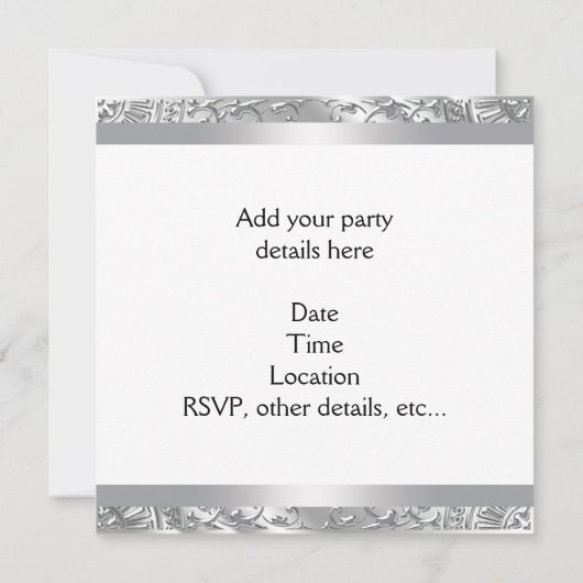 Elegant White en Silver Party Invitation Sjabloon Kaart (Achterkant)