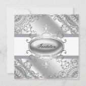 Elegant White en Silver Party Invitation Sjabloon Kaart (Voorkant)