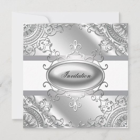 Elegant White en Silver Party Invitation Sjabloon Kaart (Voorkant)