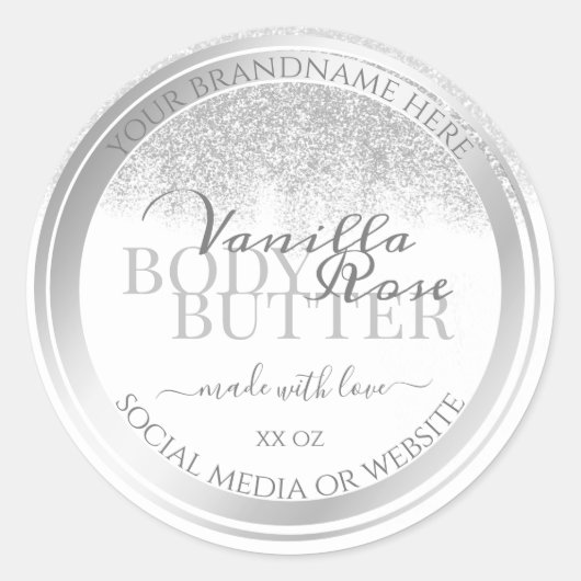 Elegant White en Silver Product Packaging Labels (Voorkant)