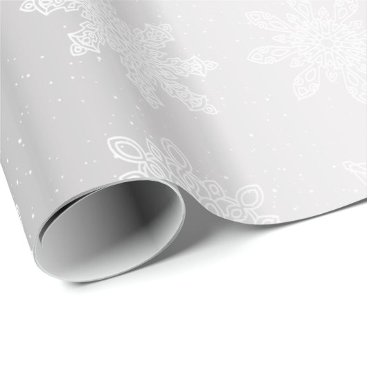 Elegant White en Silver Snowflake-kerstpatroon Cadeaupapier (Rol Hoek)