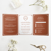 Elegant White en Terracotta Monogram Wedding Drieluik Uitnodiging
