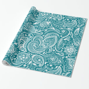 Elegant White en Turquoise Blue Floral Paisley Cadeaupapier