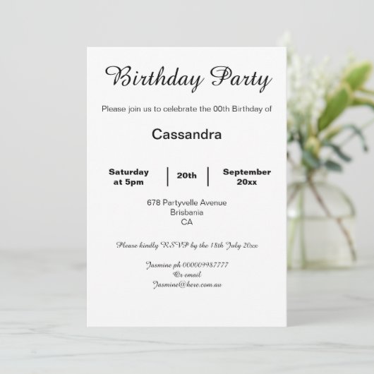 ELEGANT WHITE EN ZWARTE LACE BIRTHDAY PARTY BLACK KAART (Staand voorkant)