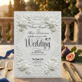 Elegant White Faux Embossed Bas-Relief Wedding  Kaart