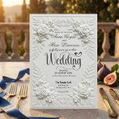 Elegant White Faux Embossed Bas-Relief Wedding  Kaart