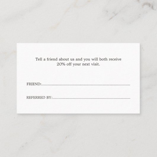 Elegant White Faux Gold Beauty Salon Referral Kaar (Achterkant)